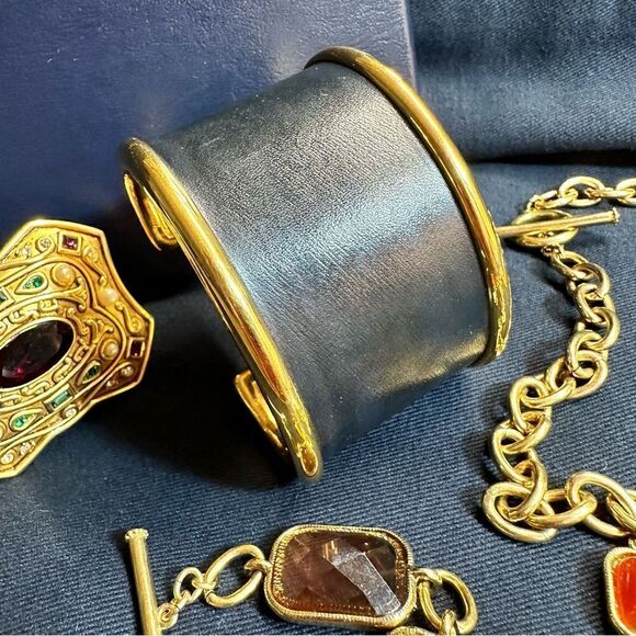 Ralph Lauren Collection Lamb Leather Goldtone Extra Wide Cuff Bracelet - Picture 4 of 16